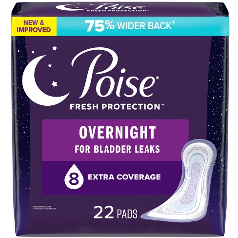 Poise Incontinence Bladder Control Pads For Women - Extra Coverage -  Overnight Absorbency (8 Drop) : Target