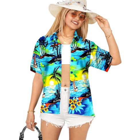 La Leela Button Down Shirt Tropical Colorful Blouse Dress Shirt Short Sleeve Hawaiian Vacation Button Up Beach Party Summer Shirts Xl Blue tree Target