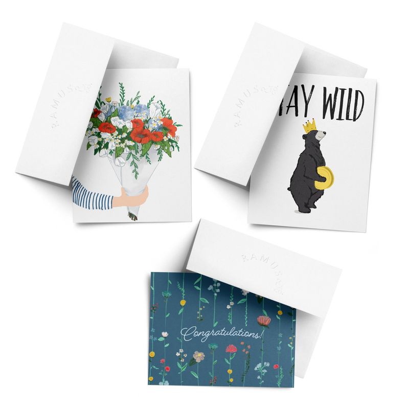 Celebration/Graduation Assorted Greeting Card Pack (3ct) "Bear, Flowers, Bouquet" by Ramus & Co, 1 of 5