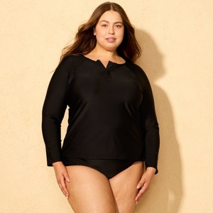 Women's Long Sleeve Quarter Zip Rashguard Bikini Top - Shade