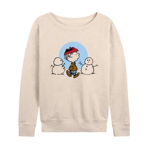 Women's - Peanuts - Rerun Winter Lightweight French Terry Wide Neck Long Sleeve Shirt - 1 of 4