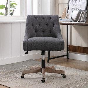 Upholstered Swivel Office Chair, Modern Rolling Vanity Chairs, 360-Degree Swivel Casters, Height Adjustable Task Chairs - 1 of 4