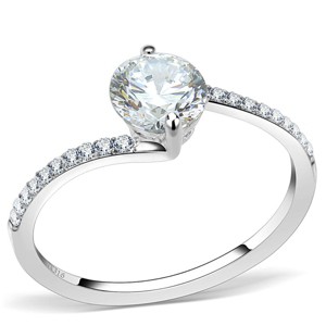 Slickblue Polished Stainless Steel Ring with Clear, Sea Blue, or Topaz CZ - Women's Pave Engagement Ring, Size 5-10 - 1 of 4