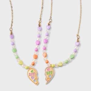 Girls' 2pk BFF with Broken Heart and Bright Beads Necklace Set - Cat & Jack™️: Acrylic, Zinc Alloy, 3 Inch Extender - 1 of 3