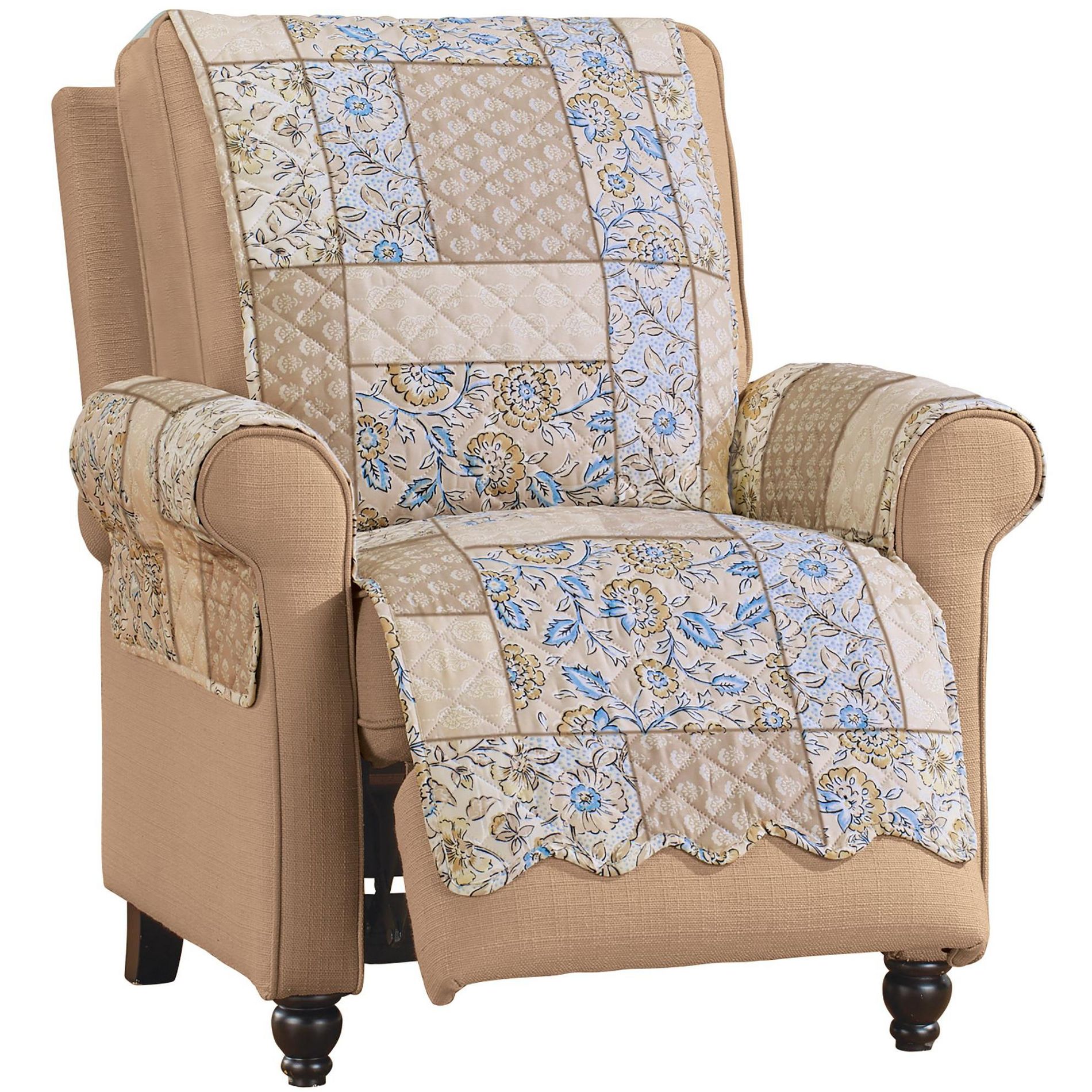 Collections Etc Tonal Floral Patchwork Scalloped Edge Furniture Cover Recliner