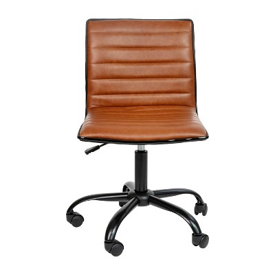 Brown Vinyl Armless Swivel Executive Office Chair