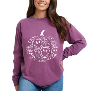 Simply Sage Market S.W.Smiley Pumpkin Outline Garment Dyed Long Sleeve - 1 of 4