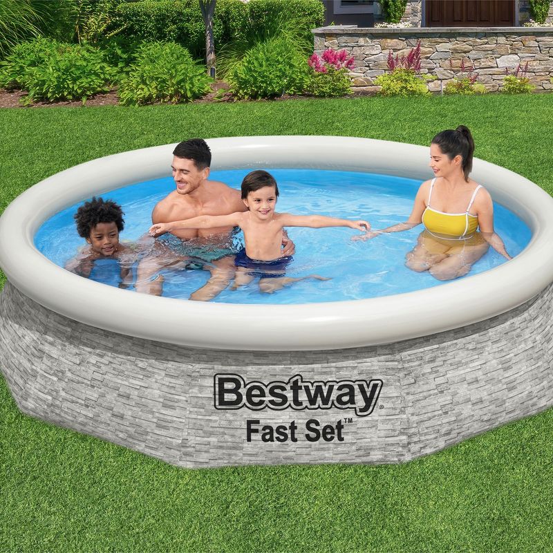 Bestway Inflatable Stacked Stone Design Outdoor Above Ground Backyard Swimming Pool Set, 3 of 10
