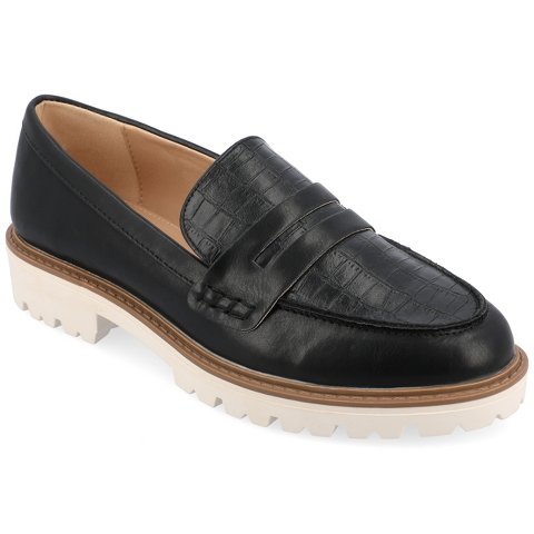 Женские туфли Journee Collection Women's Kenly Medium and Wide Width Slip On Round Toe Loafer Flats Patent/Black 12