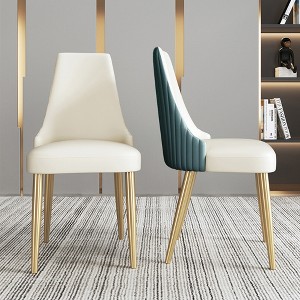 POVISON Modern Luxury Upholstered Dining Chairs Set of 2, High Back Side Chairs, Beige & Blue - 1 of 4