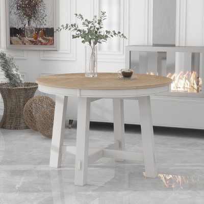 Farmhouse Dining Tables That Extend, 16" Leaf Wood Dining Tables Modern, Dining Tables Round Extendable With X-Shaped Base-Cuddlewood