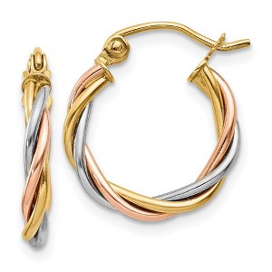 Black Bow Jewelry 2.5mm, 14k Tri-Color Gold Twisted Hoops, 15mm (9/16 Inch) - 1 of 4