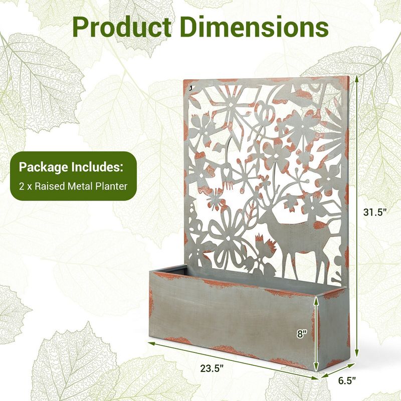 Tangkula Set of 2 Decorative Raised Garden Bed Wall-mounted Metal Planter Box w/ Trellis, 5 of 11