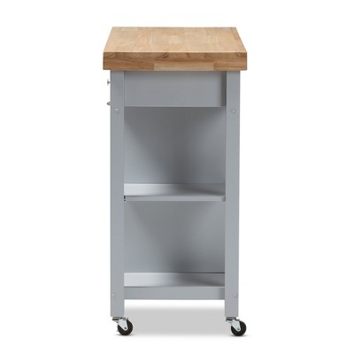 Light Gray Rubberwood Kitchen Island Cart with Storage
