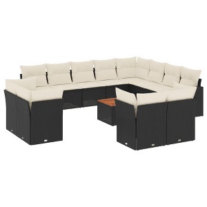 vidaXL 13 Piece Patio Sofa Set with Cushions Black Poly Rattan - Black and Cream - 1 of 4