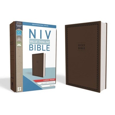 NIV, Value Thinline Bible, Large Print, Imitation Leather, Brown - by  Zondervan (Leather Bound)