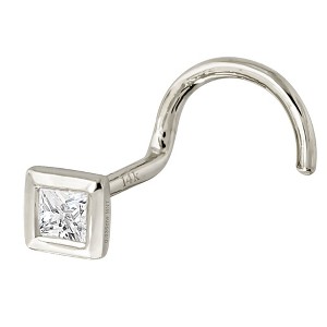 Jewelry Avalanche Bezel Set Princess Cut Moissanite Nose Screw Nose Stud, Solid 14K Gold, 22G - 1 of 4