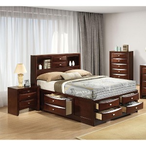 TiramisuBest Walnut 2-Piece Rubberwood Bedroom Set, Platform Bed with Nightstand, Queen - 1 of 4