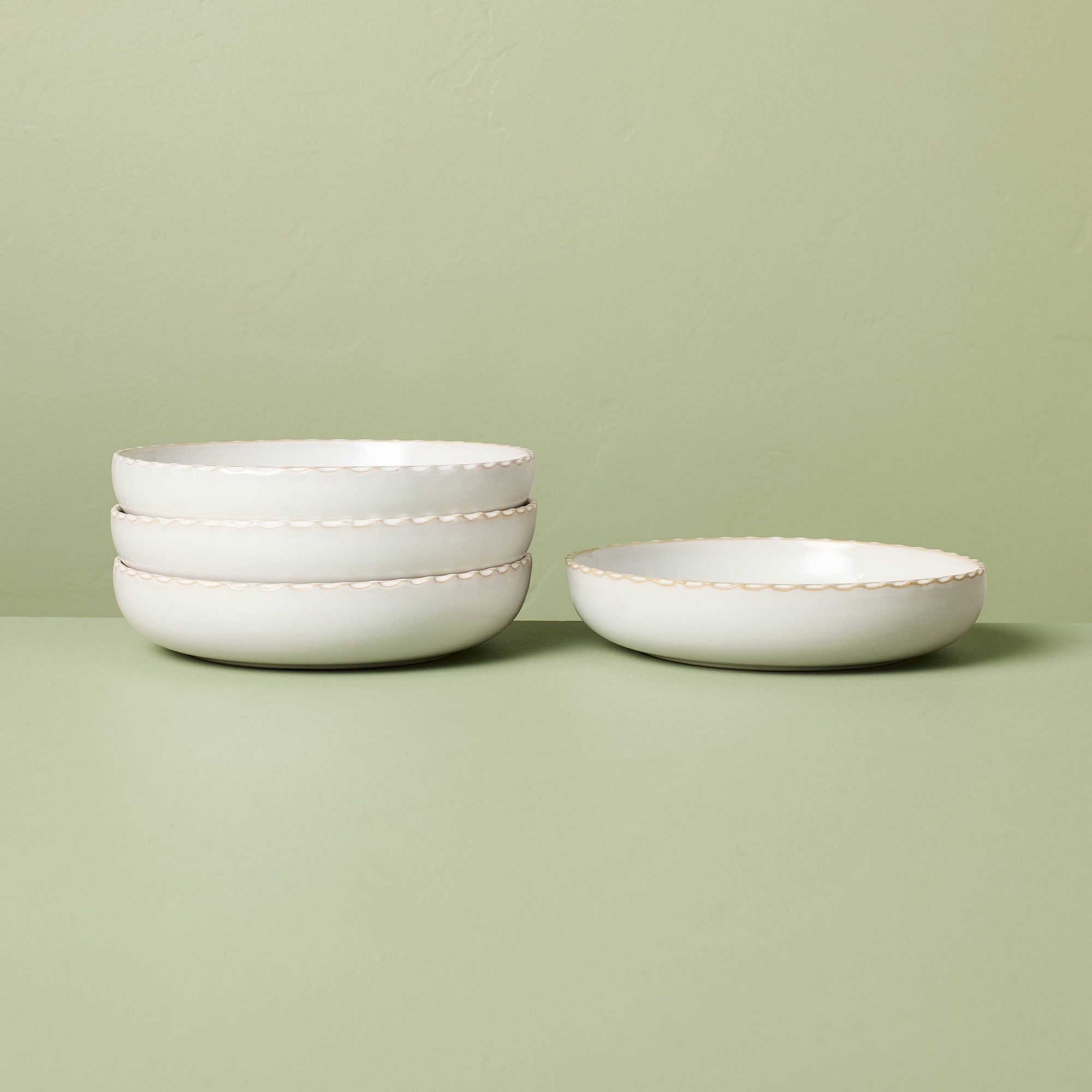 Set of 4 28 fl oz Pinched Edge Pasta/Grain Bowls Sour Cream - Hearth & Hand™ with Magnolia