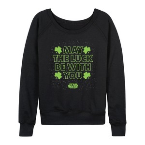 Women's - Star Wars - St. Patricks Day May Luck Be With You Lightweight French Terry Wide Neck Long Sleeve Shirt - 1 of 4