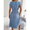 Coolmee Women Summer Maxi Dress Casual Short Sleeve Crewneck Floral Print High Waist Swing Pleated  Flowy Fashion Belted Sundresses L Light Blue - 2 of 4