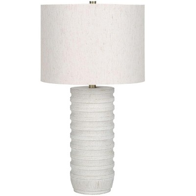 Ivory Resin Table Lamp with Cream Linen Shade and Gold Finial