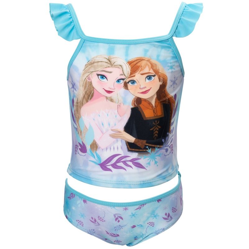 Disney Princess Anna Elsa Girls Tankini Top and Bikini Bottom Swim Set Toddler to Little Kid, 1 of 9