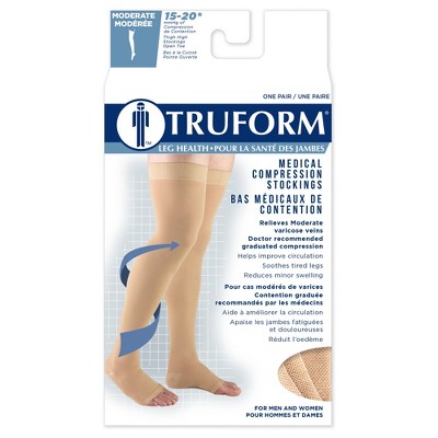 Truform 15-20 mmHg Compression Stockings for Men and Women, Thigh High Length, Dot Top, Open Toe