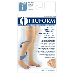 Truform 15-20 mmHg Compression Stockings for Men and Women, Thigh High Length, Dot Top, Open Toe - 1 of 4