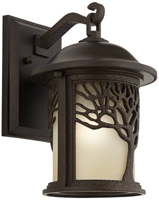 Craftsman Bronze Tree Motif 16" Outdoor Wall Lantern with Amber Glass