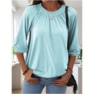 Imily Bela Color Block Womens Tunic Tops Oversized Cotton Tee Loose Fit Crew Neck Half Sleeve - 1 of 4
