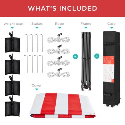 8x8ft American Flag Pop-Up Canopy with Wheeled Case and Weight Bags