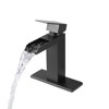 DOMETOUR Waterfall Bathroom Faucet Black Single Handle Sink Faucet with Deck Plate & Pop Up Drain Matte Black - 4 of 4