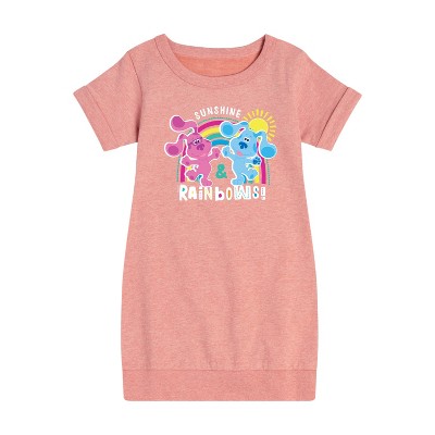 - Blue's Clues & You! - Sunshine and Rainbows Graphic Short Sleeve Fleece Dress