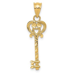 Black Bow Jewelry 14k Yellow Gold Diamond Cut Key Pendant, 8mm - 1 of 4