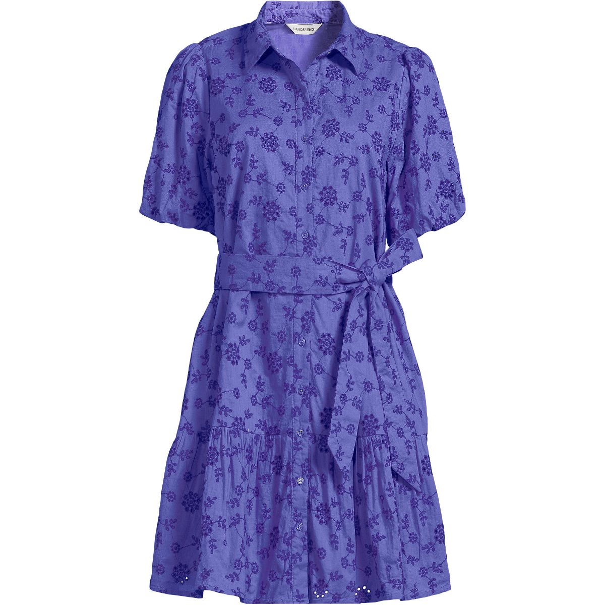 Lands' End Women's Elbow Sleeve Eyelet Knee Length Shirt Dress - thumbnail 6