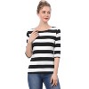 INSPIRE CHIC Women's Stripes Casual Basic Elbow Sleeves Boat Neck Slim Fit T-Shirts - 2 of 4