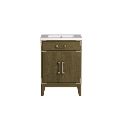 Cesicia Grey Oak Cabinet with Solid Wood Frame, Carb P2 Plywood Body, 2 Doors, and Soft-Closing Hardware
