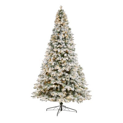 Nearly Natural 10-ft Flocked Vermont Mixed Pine Christmas Tree with 800 LED Lights and 2200 Bendable Branches