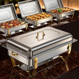 Warmounts 8QT Gold Rectangle Chafing Dish Buffet Set Food Warmer with Handle - 1 of 4