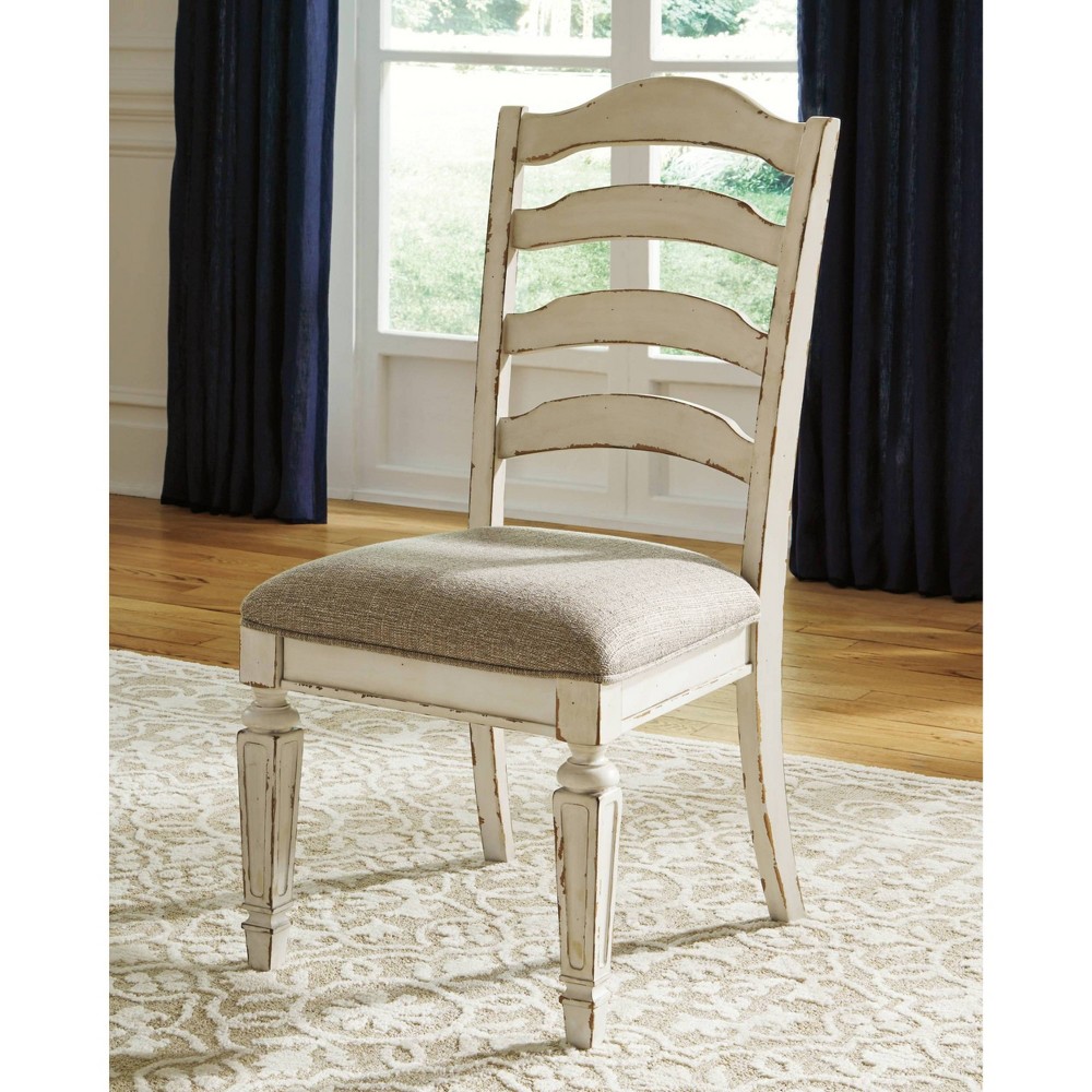 Set of 2 Realyn Ladderback Dining Upholstered Side Chair Chipped White - Signature Design by Ashley