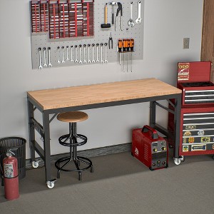 60" Adjustable Workbench For Garage, Wood Heavy Duty Worktable With Wheels, 2000 Lbs Load Capacity Workstation For Workshop, Garage, Office, Home - 1 of 4