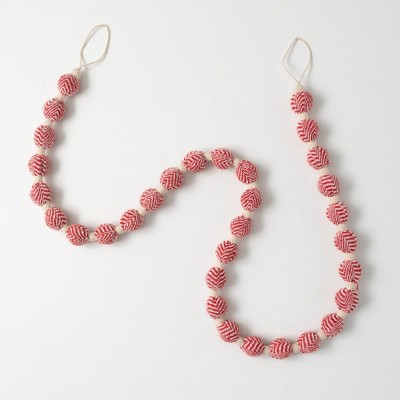 6'L Sullivans Red Herringbone Ball Garland  Red Christmas Garland