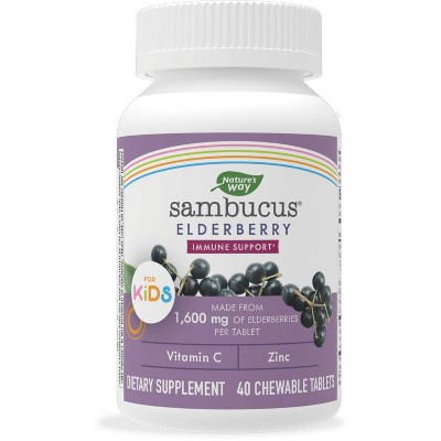 Nature's Way Sambucus Elderberry Kids Chewable Tablets with Vitamin A, Vitamin C & Zinc – 40ct