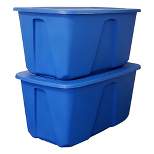 Homz 32 Gallon Large Standard Stackable Plastic Storage Container Bin with Secure Snap Lid for Home Organization, Blue, (2 Pack)