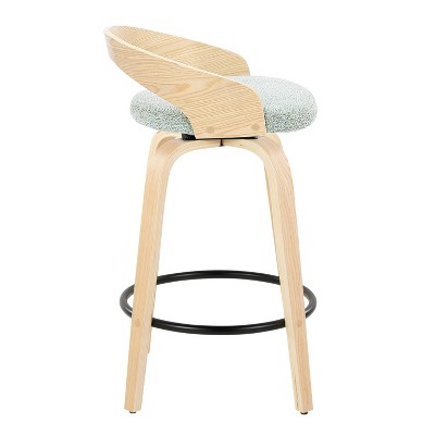 Set of 2 Green Swivel Counter Stools with Wood Legs