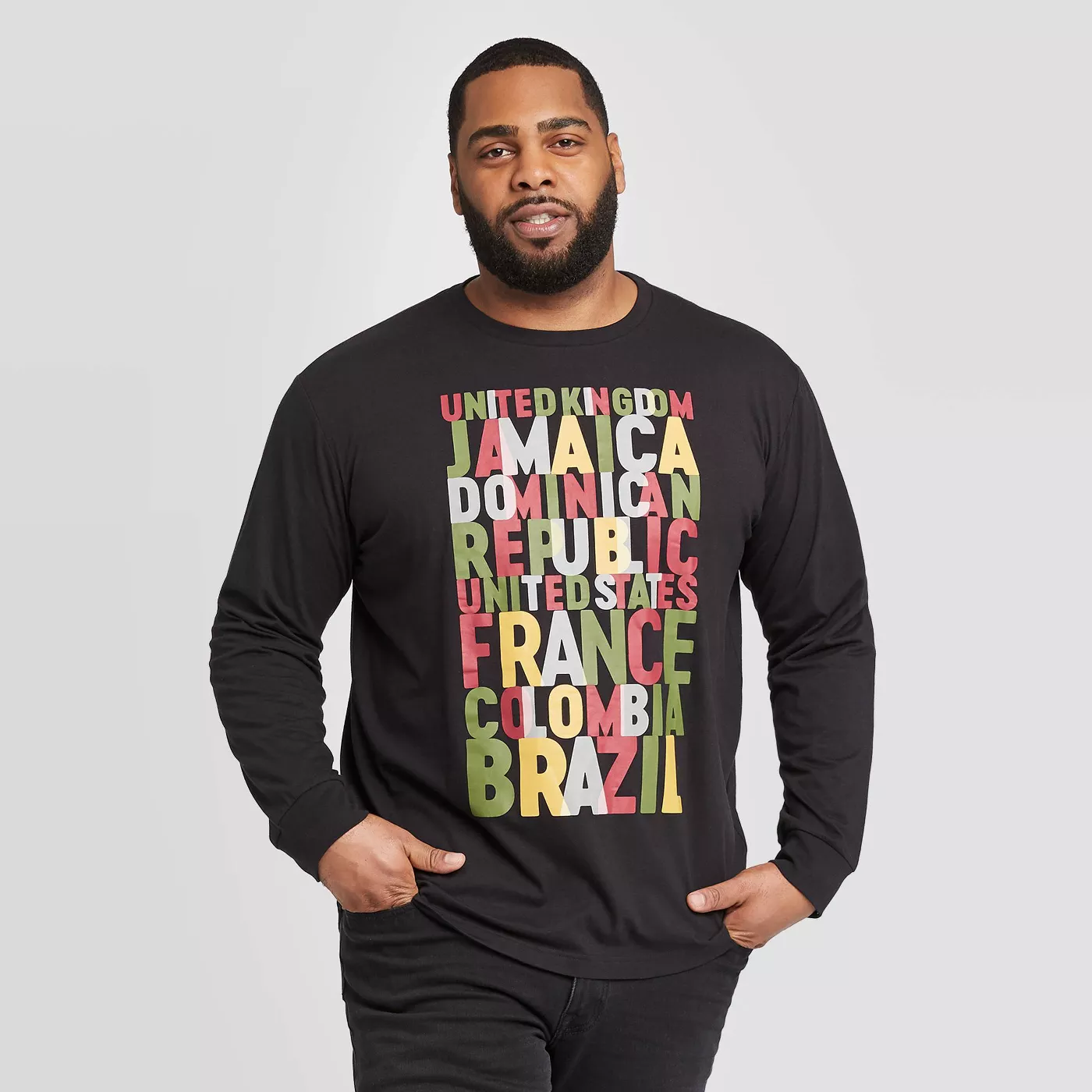 Well Worn Men's Big & Tall Diaspora Long Sleeve Crewneck T-Shirt - Black - image 1 of 3