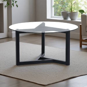 Round Tempered Glass Coffee Table with Tripod Base - 1 of 4