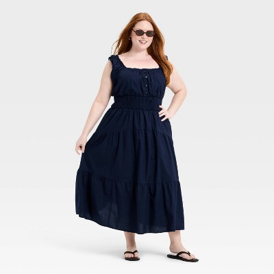 Женские платья Universal Thread Women's Sleeveless Button-Front Smocked Maxi Empire Waist Dress - Universal Thread™ Navy Blue XXL — фото 3