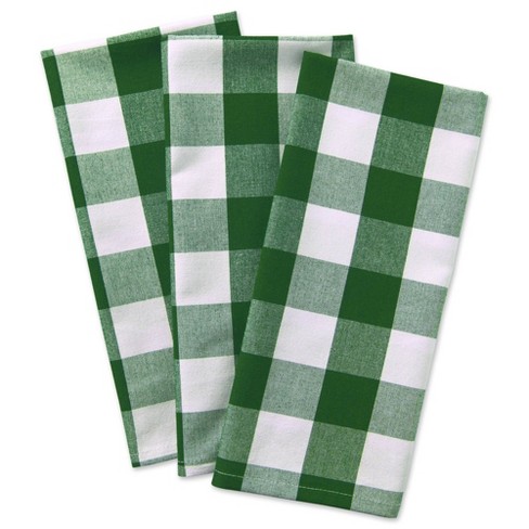 3pk Cotton Buffalo Check Dishtowels Green - Design Imports